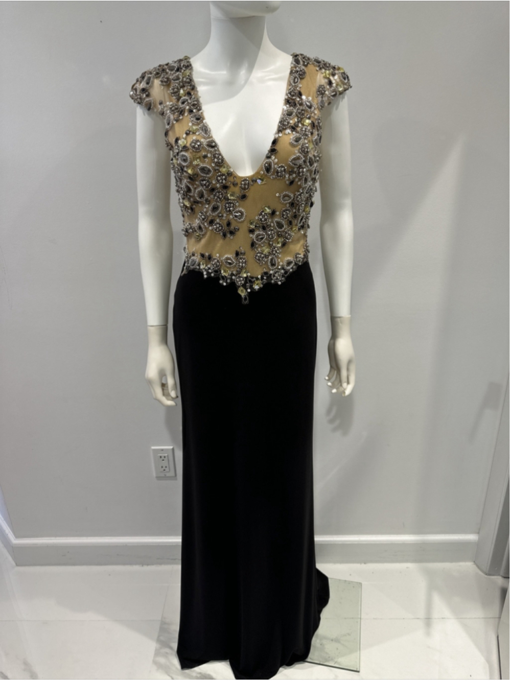 Terani Couture Long Dress Black Nude 4 - Picture 2 of 9